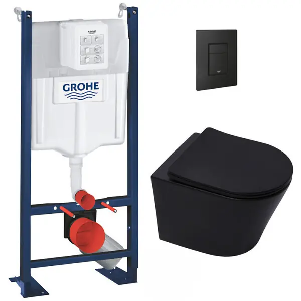 Super Prix Pack WC Bâti-support + WC sans bride + Abattant SoftClose + Plaque Noire Mat (ProjectBlackInfinitio-KF0-SP) GROHE