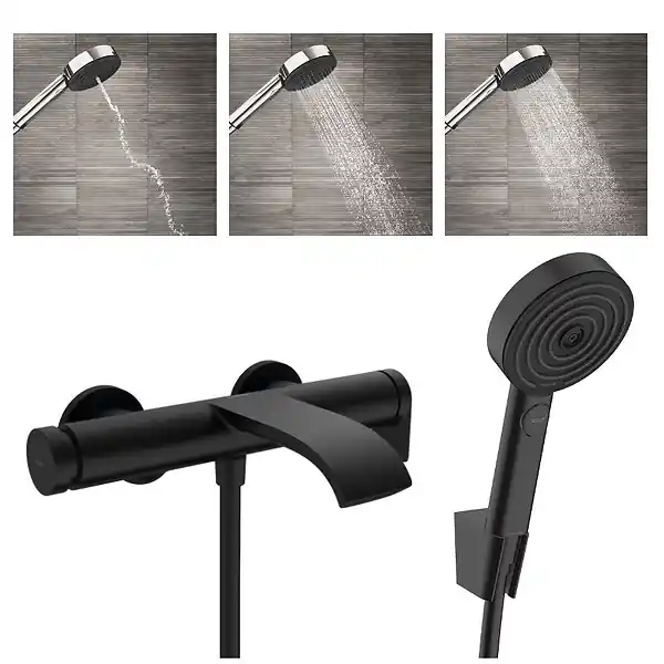 Promotion Hansgrohe Vivenis Pulsify Set Mitigeur bain/douche, bec cascade + Douchette 3 jets Relaxation avec support et flexible (75420670-Pulsify2)