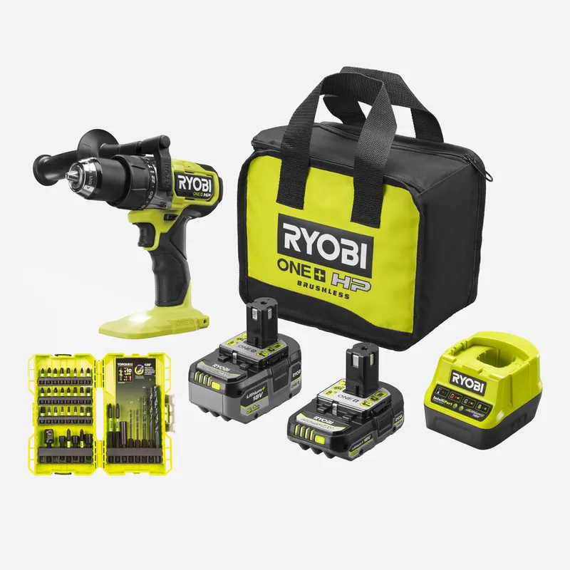 Seulement Aujourd'hui Perceuse-visseuse à percussion ONE+TM BRUSHLESS HPTM, 1 batterie 5Ah, 1 batterie 2Ah et chargeur RPD18X-2C52S RYOBI