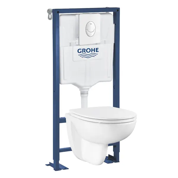 Pack WC suspendu sans bride Bau ceramic + Bâti support Solido + abattant + plaque ovale blanc alpin GROHE Must-Have