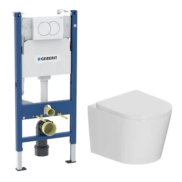 Duofix Pack WC bâti-support + WC suspendu sans bride avec abattant SoftClose Ceramia + plaque blanche (GEBCE14WT02FR-FS) GEBERIT Promotion Saisonnière