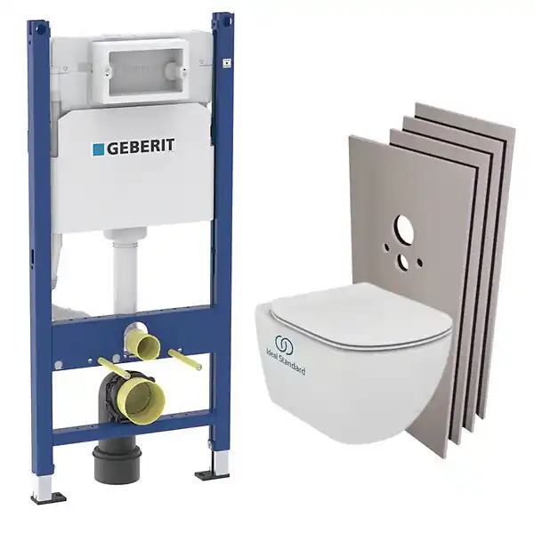 Commander Vite Pack WC Bâti support + Cuvette Ideal Standard Tesi Aquablade + Plaque blanche + Set habillage (TesiGeb3-sabo) GEBERIT