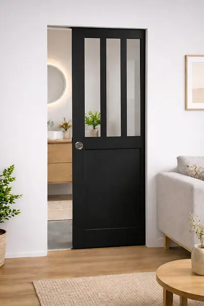 Porte Coulissante Atelier Noir H204 x L73 cm, Galandage GD MENUISERIES Expédié Aujourd'hui