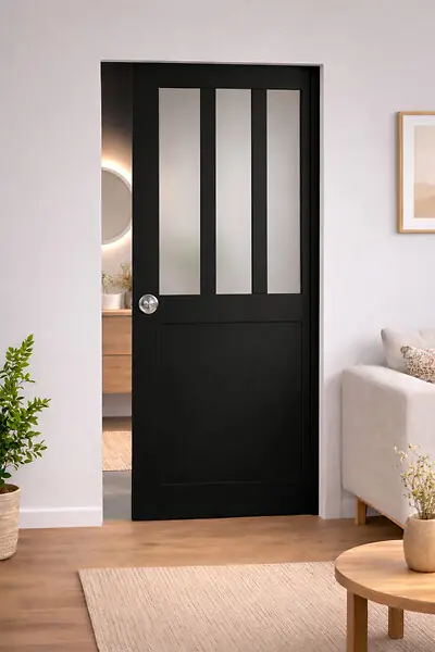 Offre Exclusive Porte Coulissante Atelier Noir vitre depoli H204 x L73 cm, Galandage GD MENUISERIES