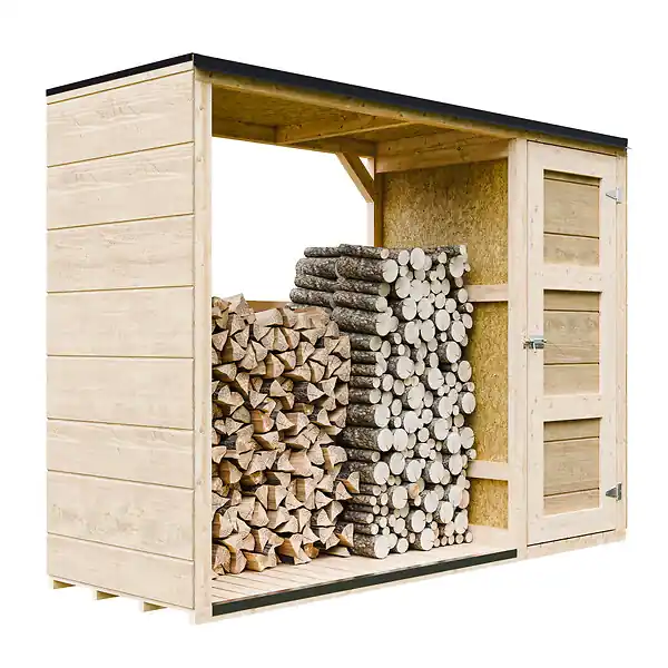 Abri à bûches extérieur - 75 x 217 x H159 cm - Abri à outils et bûches - 1,09 m² + 0.53 m² - TIMBELA M981 Commande En Gros