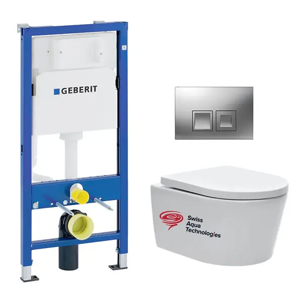 Populaire Pack Bati-support Geberit UP100 + plaque Delta50 chrome mat + cuvette SAT suspendue sans bride et fixations invisibles
