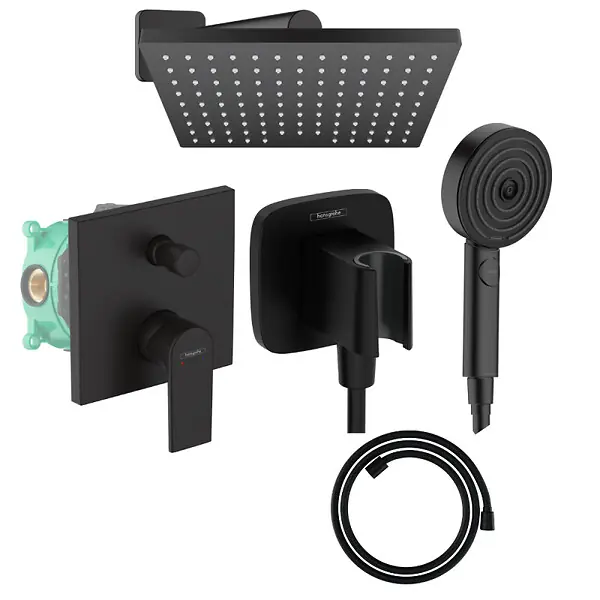 Nouvel Arrivage Colonne de douche encastrée mécanique Vernis Shape Douche de tête Vernis Shape Flexible Designflex Douchette Pulsify noir HANSGROHE