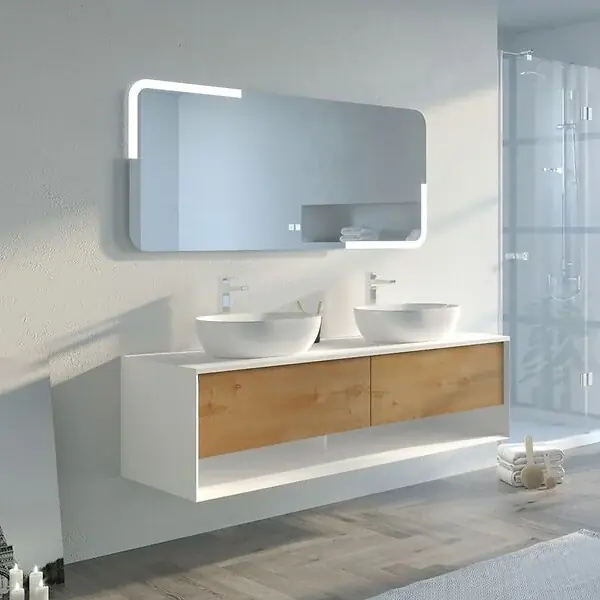 Meuble de salle de bain SANZA 1600 BLANC et Bois Naturel DISTRIBAIN Vente Directe