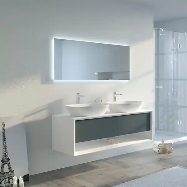 Meuble de salle de bain Bellano 1400 Gris béton et Blanc DISTRIBAIN Affaire À Saisir