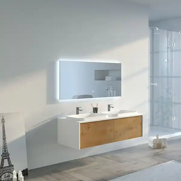Meuble de salle de bain Spezzano 1200 Bois naturel et Blanc DISTRIBAIN Réduction