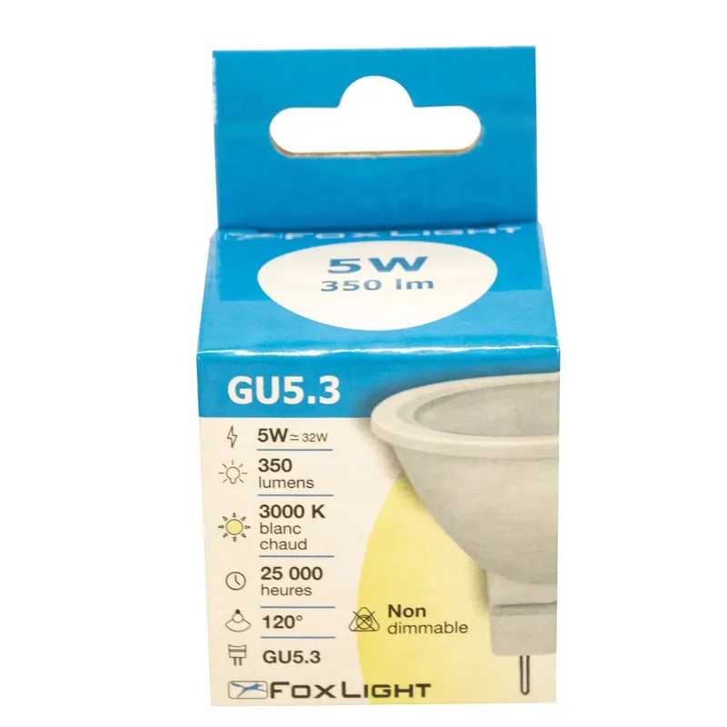 Produit De Marque Ampoule LED spot GU5.3 12 V 5 W = 350 lumens blanc chaud FOX LIGHT