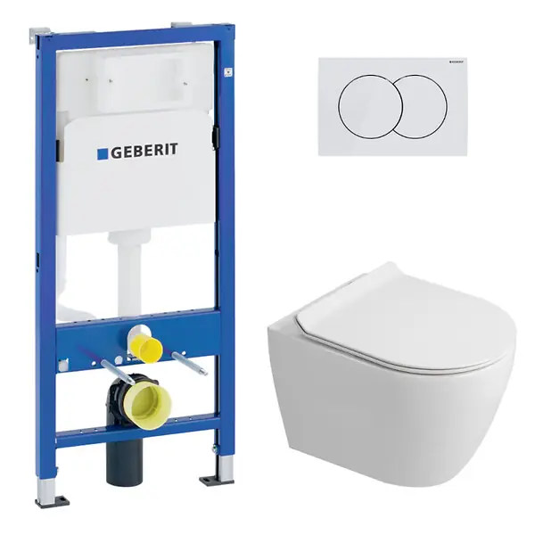 Meilleur Choix Duofix pack WC bâti-support UP100 + WC suspendu sans bride Ceramia avec abattant SoftClose + plaque blanche (GEBCEPXWT01FR-FS) GEBERIT