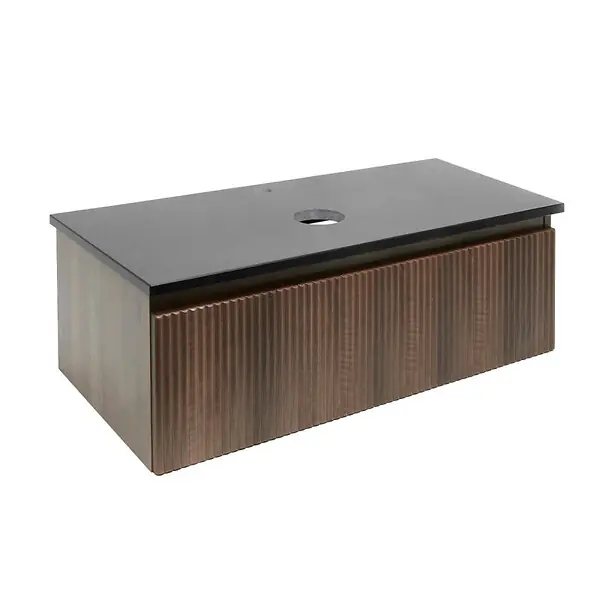 Swiss Aqua Technologies Meuble de salle de bain avec comptoir en pierre artificielle SAT Evolution 98x30x44,8 cm noyer mat (SATEVO100NATK) Retour Gratuit