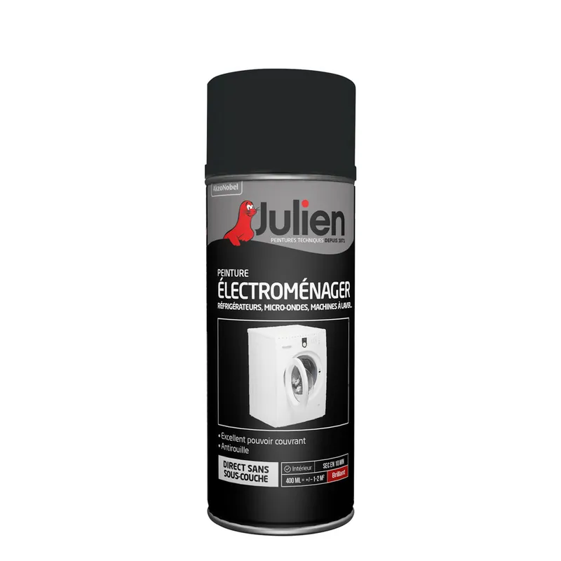 Authentique Bombe de peinture pour électroménager gris alu brillant 400 ml - JULIEN