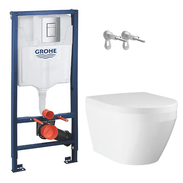 Grohe Rapid SL pack WC bâti-support + WC suspendu sans bride Grohe avec abattant SoftClose + plaque (GRGRWR04-FR) Meilleure Vente