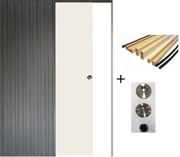 Porte Coulissante Blanc Pur Lacdor H204 x L73 cm, Galandage, kit finition (coquille et tire doigt) GD MENUISERIES Super Prix