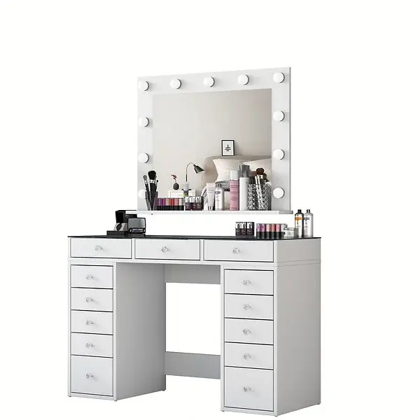 Prix Réduit Coiffeuse avec miroir en bois "Baria" - 120 x 44 x 80 cm - Blanc HABITAT ET JARDIN