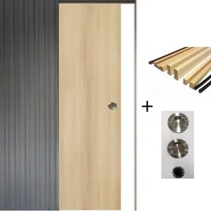 Réduction Porte Coulissante Décor Chêne Naturel Honey Oak H204 x L83 cm, Galandage, kit finition (coquille et tire doigt) GD MENUISERIES
