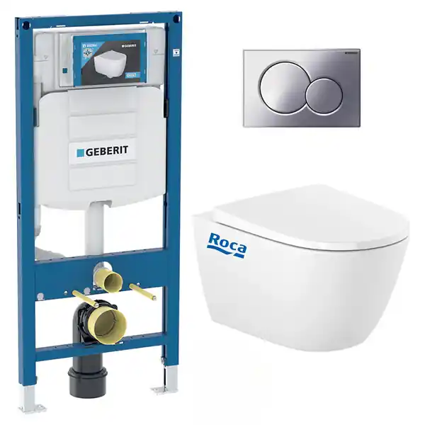 Vente Flash Pack WC Bati Geberit Duofix UP320 + cuvette Roca sans bride + abattant Soft Close + Plaque Chrome (GebOna-N)