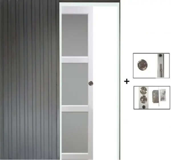 Satisfait Ou Remboursé Porte Coulissante Kenya Blanc Vitrée H204 x L73 cm, Galandage GD MENUISERIES