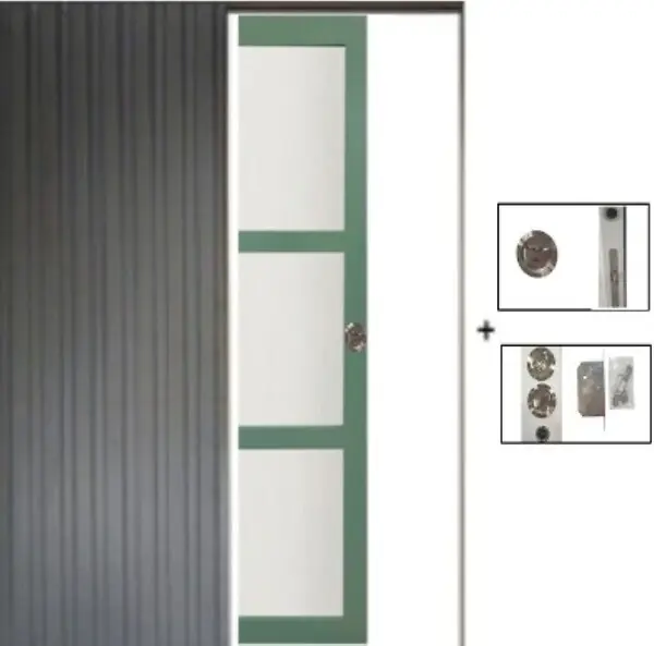 Porte Coulissante Vert Sauge RAL 6021 Vitrée H204 x L73 cm, Galandage GD MENUISERIES Bon Plan