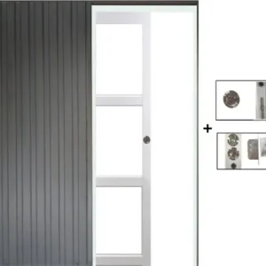 Porte Coulissante Kenya Blanc Vitrage transparent H204 x L73 cm, à Galandage (sans kit finition) GD MENUISERIES Populaire