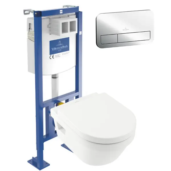 WC suspendu sans bride Architectura + abattant + Bâti-support ViConnect + Plaque de commande VILLEROY ET BOCH Prix Bas
