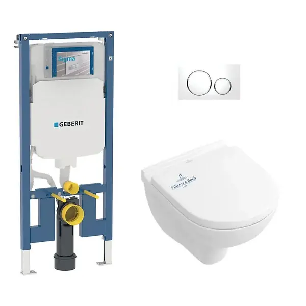 Duofix Pack Bâti-support + Cuvette suspendue + Abattant + Plaque de déclenchement (SLIM-O.NOVO49-C) GEBERIT Certifié