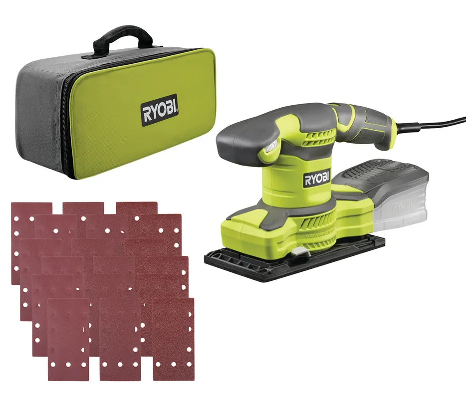 Expédié Aujourd'hui Ponceuse vibrante 280W + 3 feuilles abrasif 90 x 183 mm RSS280-S - RYOBI