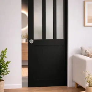 Porte Coulissante Atelier Noir vitre depoli H204 x L83 cm, Galandage GD MENUISERIES Commander Vite