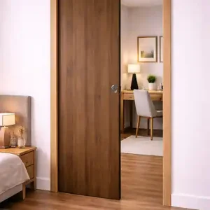 Porte Coulissante Décor Noyer Light Walnut H204 x L83 cm,Galandage, kit finition GD MENUISERIES Livraison Express