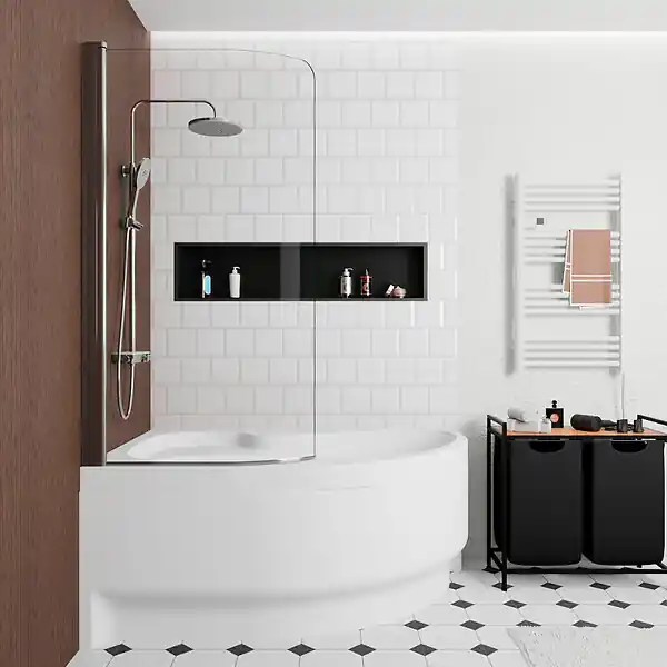 150x100 cm Fortuna Plus baignoire asymétrique en acrylique, gauche + tablier + pare-baignoire + pieds, blanc (FO1500LPLUS-SETP1) SIKO Remise