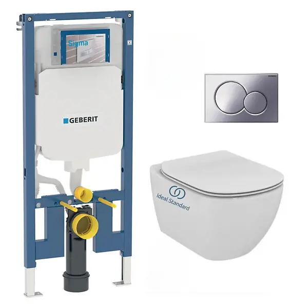 Prix Choc Pack WC Bati-support Geberit extra-plat UP720 + WC Ideal Standard Tesi Aquablade + Abattant softclose + Plaque Chrome