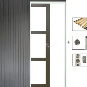 Paiement Sécurisé Porte Coulissante Gris Taupe RAL 7006 Vitrage transparent H204 x L83 cm, Galandage, Kit de finition GD MENUISERIES