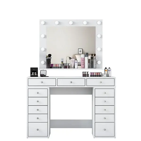 Prix Bas Coiffeuse avec miroir en bois "Sirma" - 120 x 44 x 82 cm - Blanc HABITAT ET JARDIN
