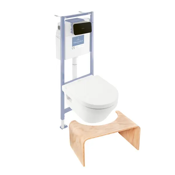 Paiement Sécurisé Pack WC sans bride Architectura abattant + bâti-support sol et mur + plaque noir mat + Tabouret bois VILLEROY ET BOCH