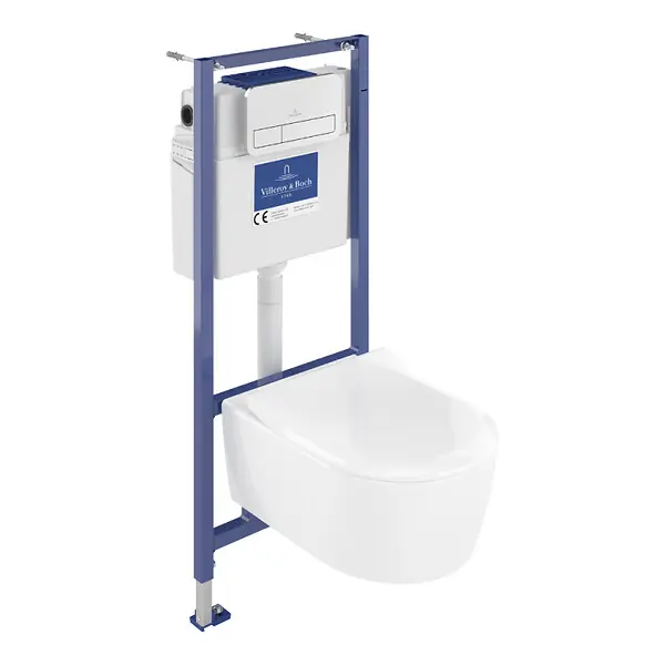 Jusqu'à Épuisement Des Stocks Pack WC suspendu sans bride Avento + Bâti support ViConnect Pro + abattant frein de chute + plaque chromée mat VILLEROY ET BOCH
