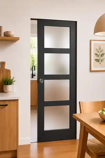 Vente Directe Porte Coulissante Telia Noir Vitrée H204 x L83 cm, Galandage GD MENUISERIES