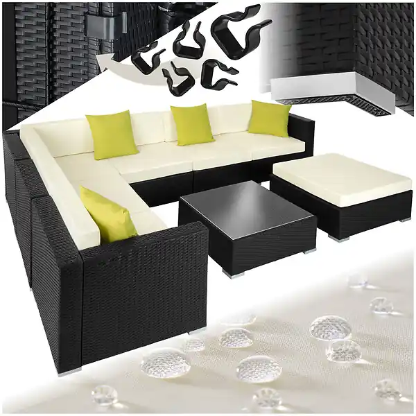 Meilleur Prix Canapé de jardin MARBELLA modulable 7 places, variante 2 noir TECTAKE