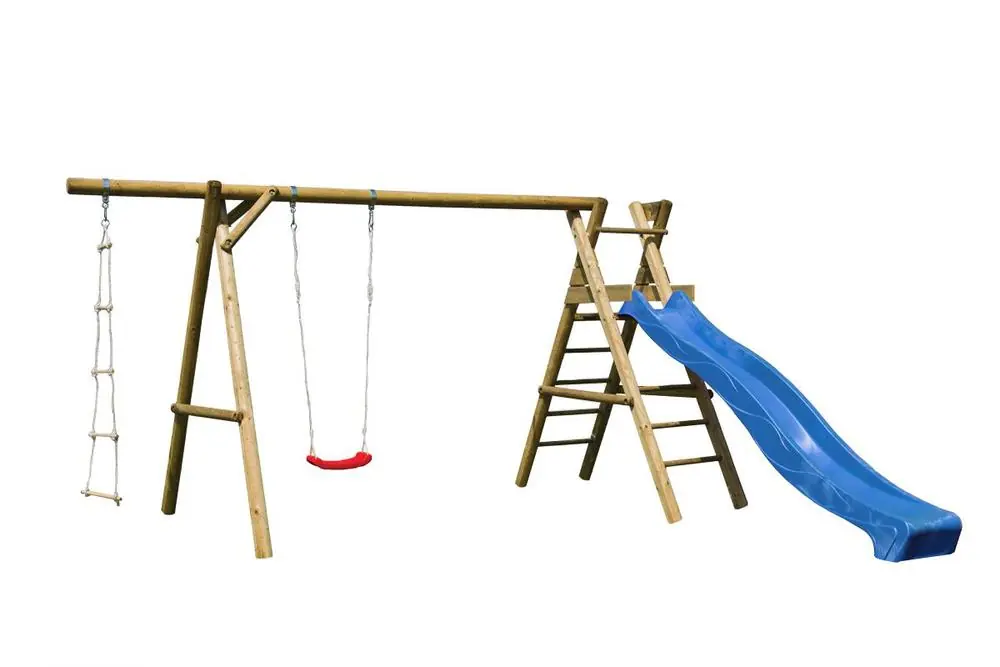 Acheter Direct Aire de jeux en bois Henry avec balançoire échelle et toboggan - PALMAKO
