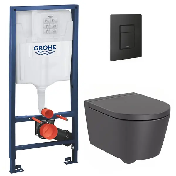 Pack WC Bâti-support + WC Roca Inspira onyx sans bride fixations invisibles + Abattant + Plaque noire (RapidSLInspiraO-KF0) GROHE Réduction
