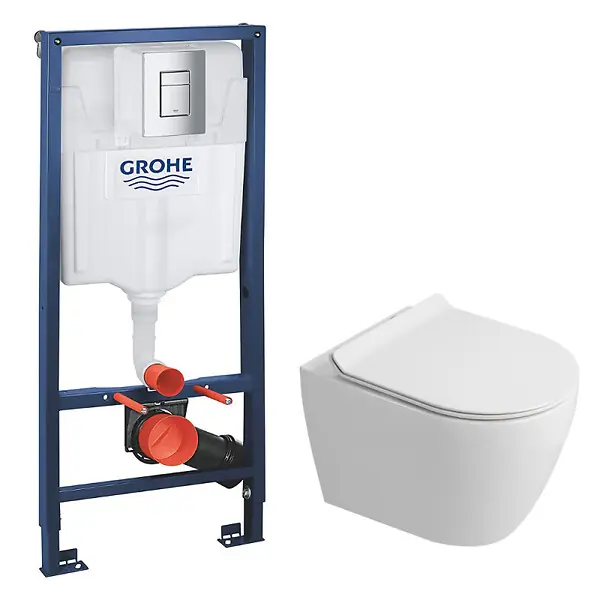 Rapid SL Pack WC bâti-support + WC suspendu sans bride Ceramia avec abattant SoftClose + plaque chrome (GRRCEPXWR01FR-FS) GROHE Offre Spéciale