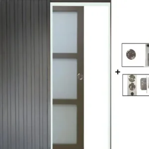 Quantité Limitée Porte Coulissante Gris Taupe RAL 7006 Vitrée H204 x L83 cm, Galandage (sans kit finition) GD MENUISERIES