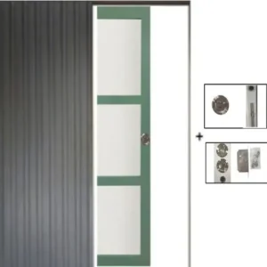 Pas Cher Porte Coulissante Vert Sauge RAL 6021 Vitrée H204 x L83 cm, Galandage GD MENUISERIES