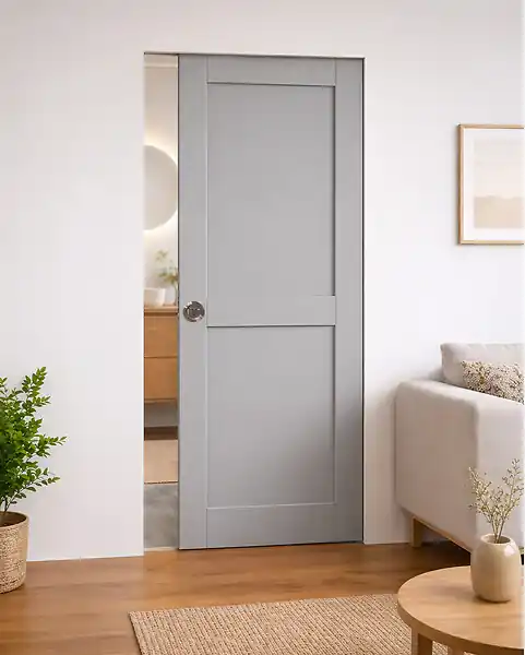 Offre Exclusive Porte Coulissante Athena Gris Clair 2 Panneaux H204 x L83 cm, Galandage GD MENUISERIES