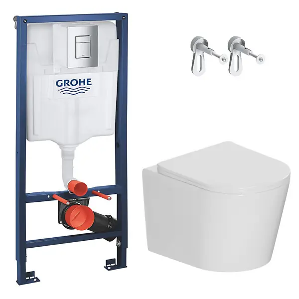 Rapid SL Pack WC bâti-support + WC suspendu sans bride avec abattant SoftClose Ceramia + plaque (GRRCE14WT01FR-FS) GROHE Marque