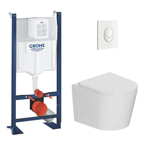 Rapid SL pack WC bâti-support autoportant + WC suspendu sans bride Ceramia avec abattant SoftClose + plaque (GRRCE14WT03FR-FS) GROHE Commande En Gros