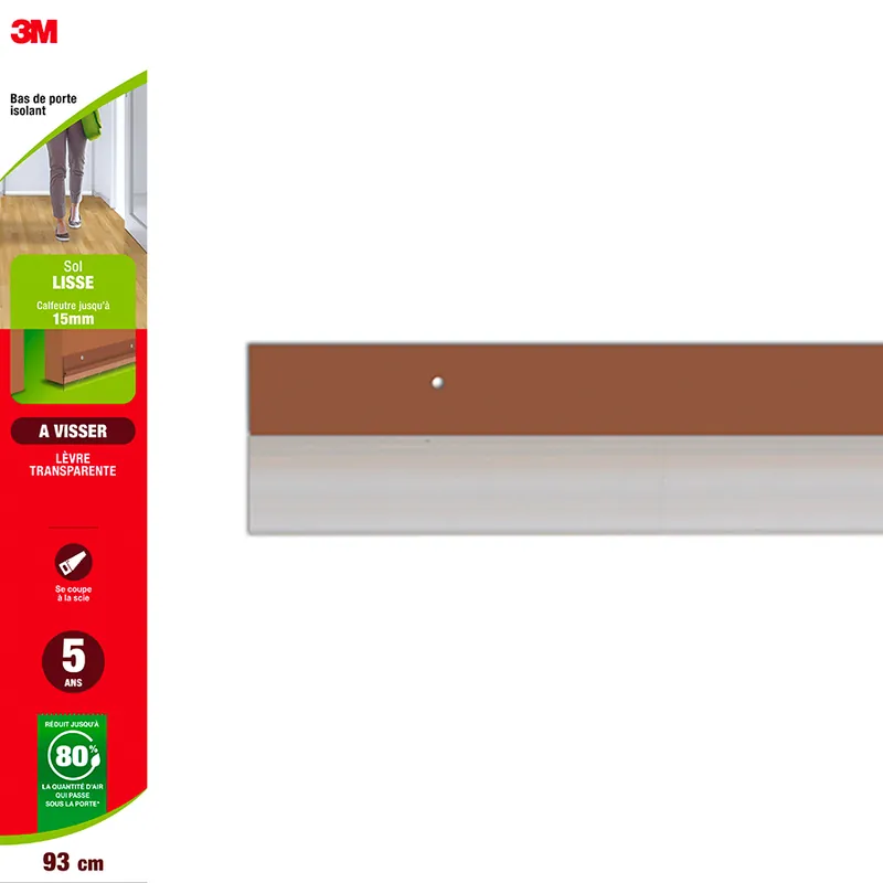 Bas de porte isolant pour sol lisse à visser Classic 93 cm marron 3M Commander Maintenant