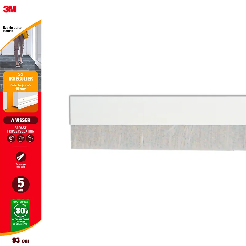 Bas de porte isolant sol irrégulier à visser Classic 93 cm blanc 3M Satisfait Ou Remboursé