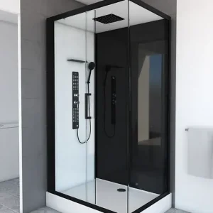 Cabine de douche 110x80x215cm - Verre Trempé - Mitigeur Chrome - DUALITY 3 RECTANGLE AURLANE Jusqu'à Épuisement Des Stocks